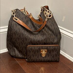 Michael Kors Monogram Tote and Wallet Set